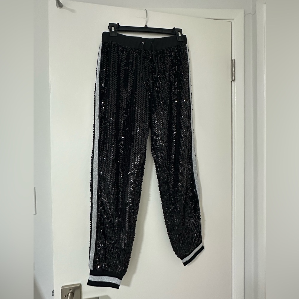 Black Sequin Track Pants